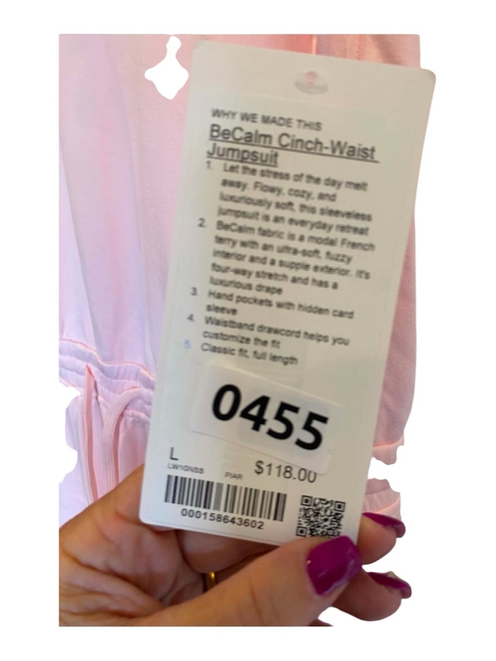 NWT Lululemon Be Calm Cinch-Waist Jumpsuit PINK Size Large

Color PIAR Pink - Picture 4 of 4